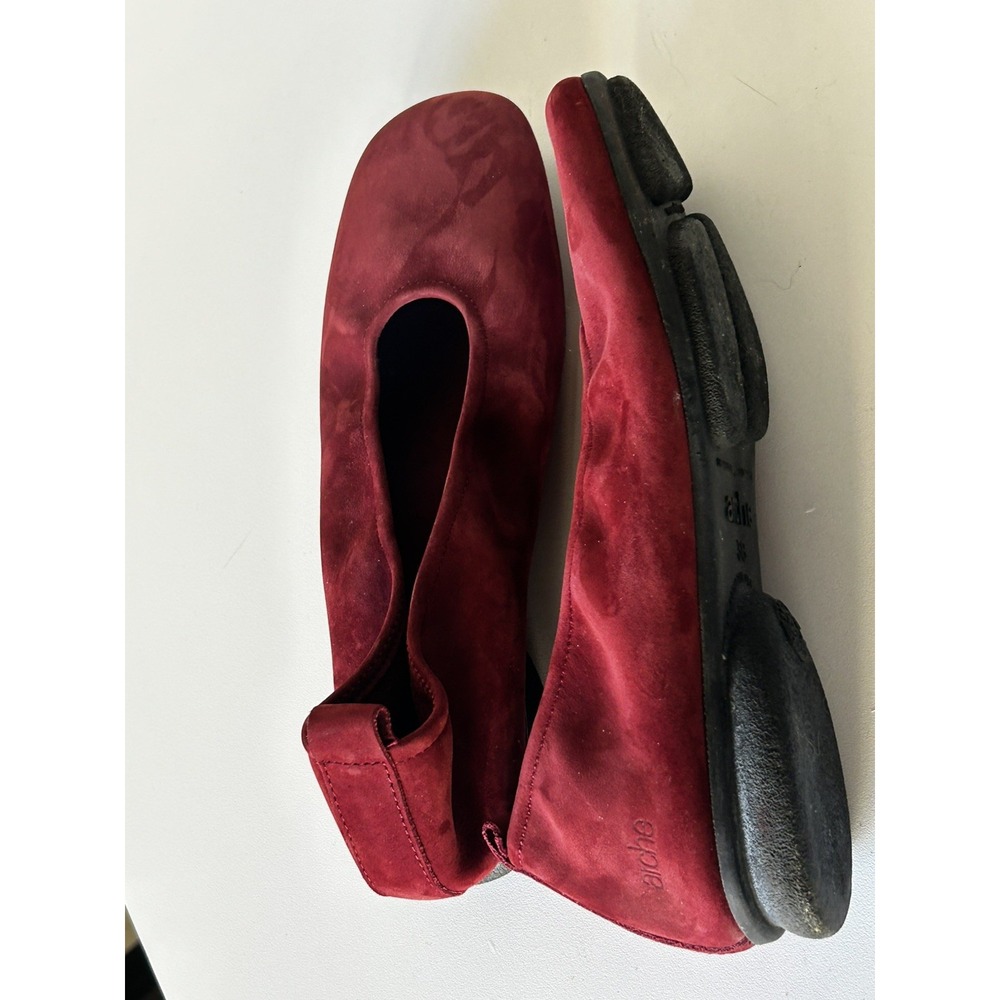 Arche Women's Red Burgandy Nubuck Ballerina Suede Slip On Shoes Round Heel 38 - Picture 2 of 11